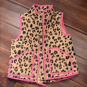 Crewcuts girls Leopard Print Quilted Vest with Pink Trim